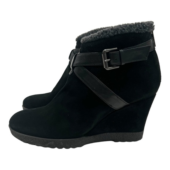 Aquatalia Shoes - Aquatalia Christy Black Suede Weatherproof Shearling Wedge Casual Booties Sz 39